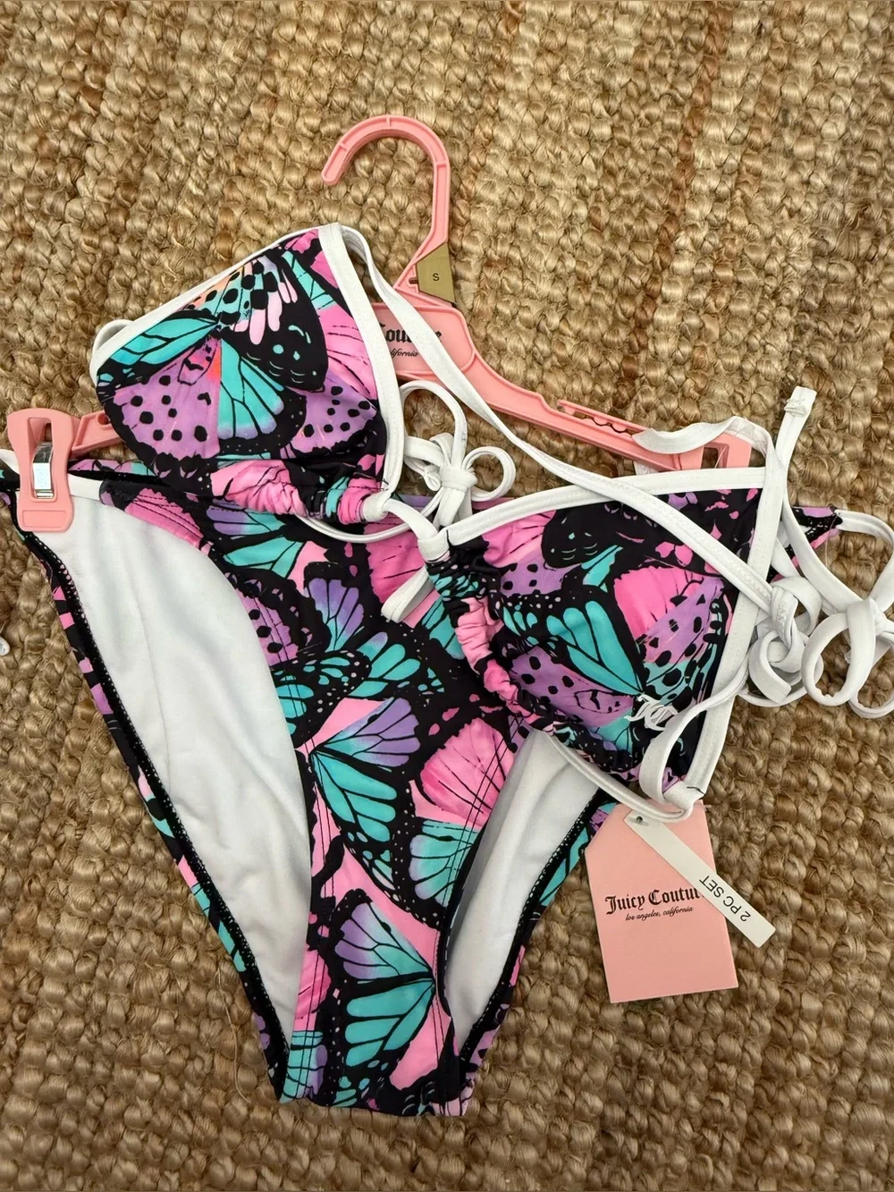 Juicy Couture Pink, Teal & Black Butterfly Print Bikini